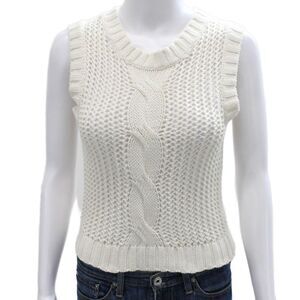 Cardigan Womens White Cotton Sleeveless Round Neck Sweater Vest Size XS